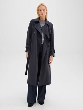 Theory Classic Long Black Women's Trench Coat. Size Small
